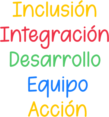 Ilustración con las palabras inclusión, integración, desarrollo, equipo y acción.